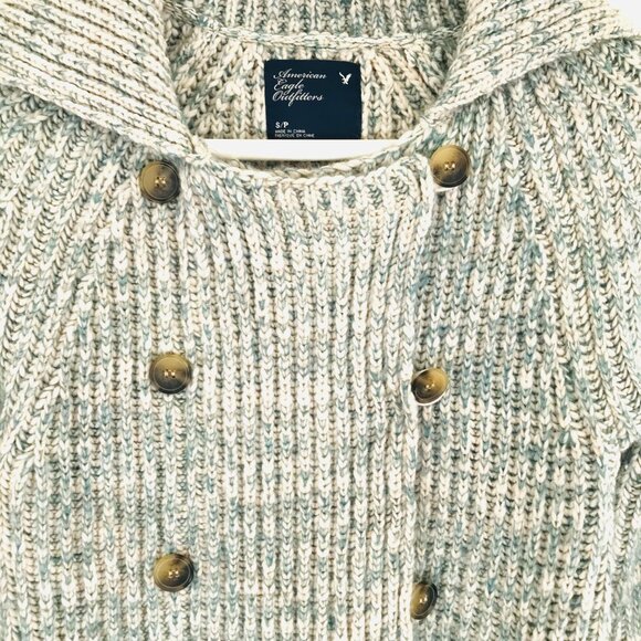 VTG retro AE sweater women S green/oatmeal wool knit chunky heritage country - Picture 8 of 11